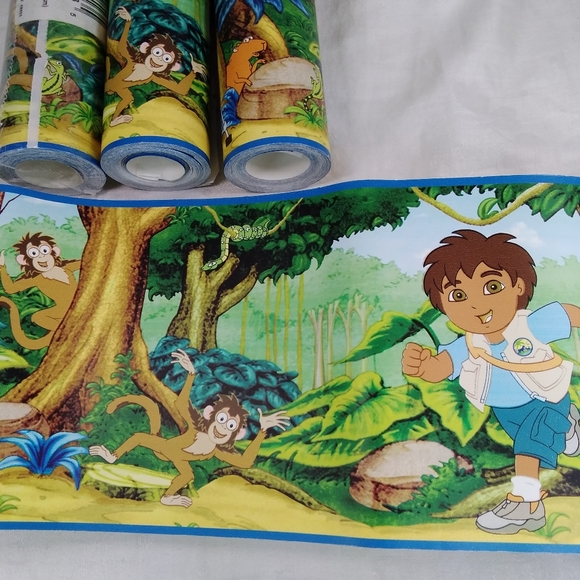 Lot of 4 Rolls Go Diego Go Wallpaper BORDER Boy Monkey Forest Jungle 5”x15 Foot - Picture 4 of 11